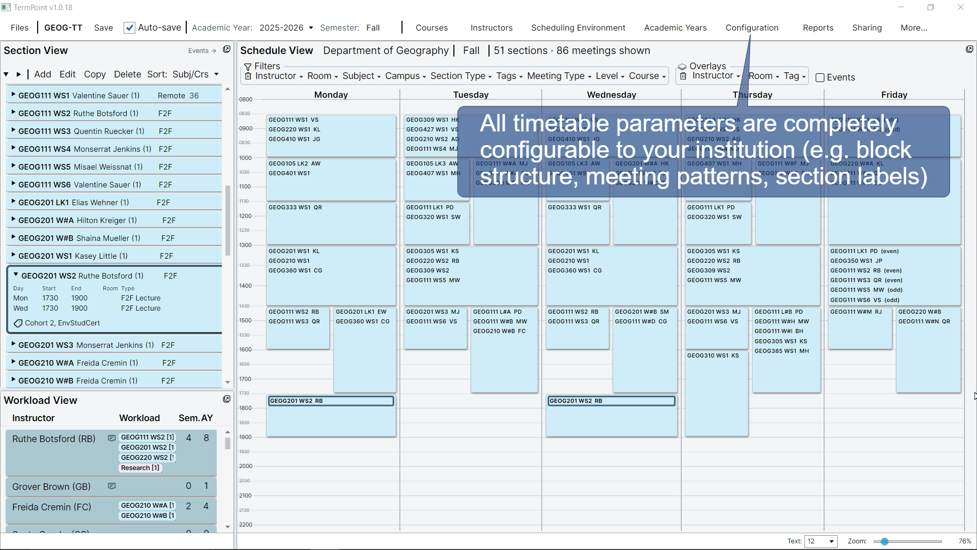 Full timetable view