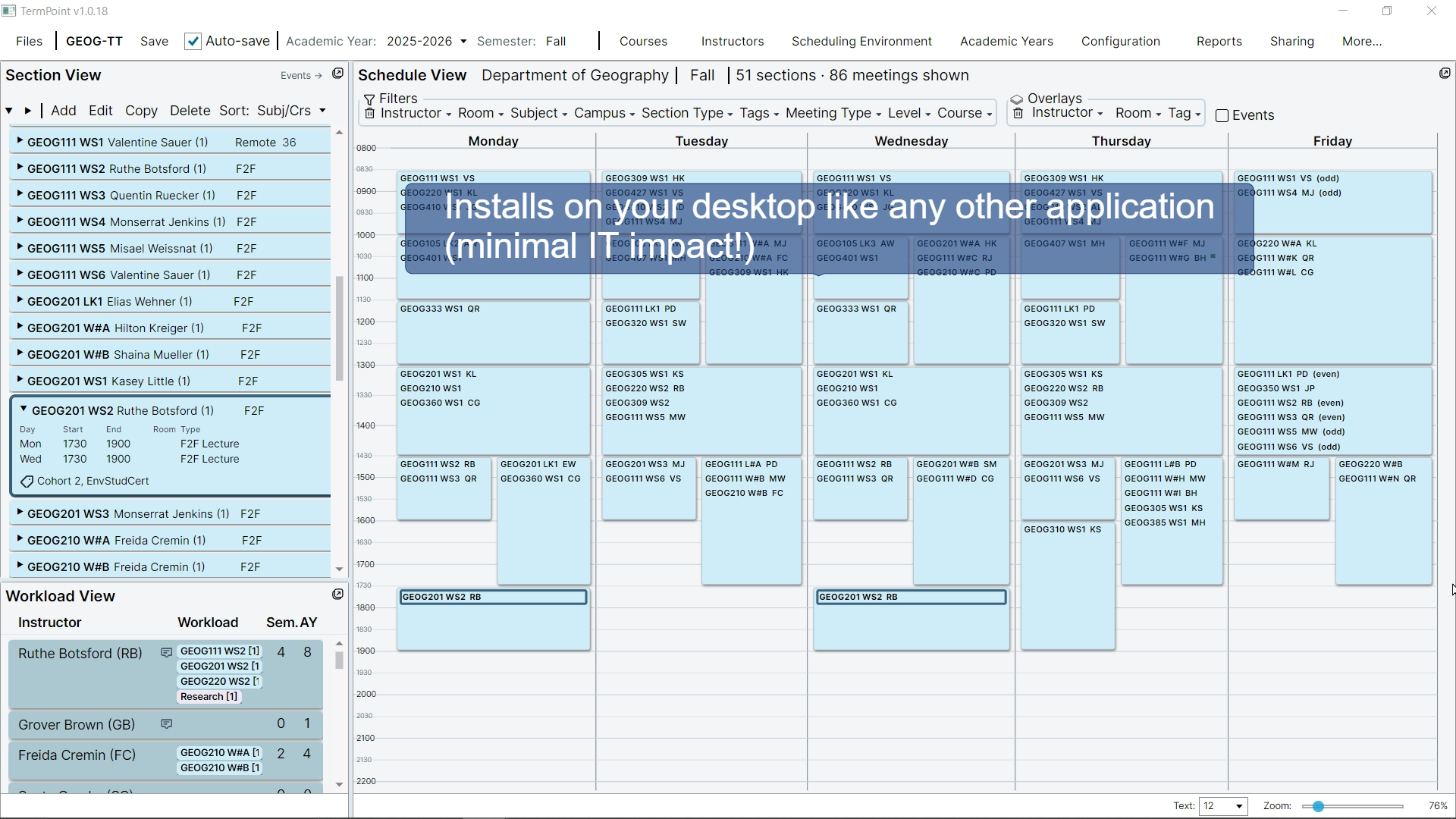 Full timetable view