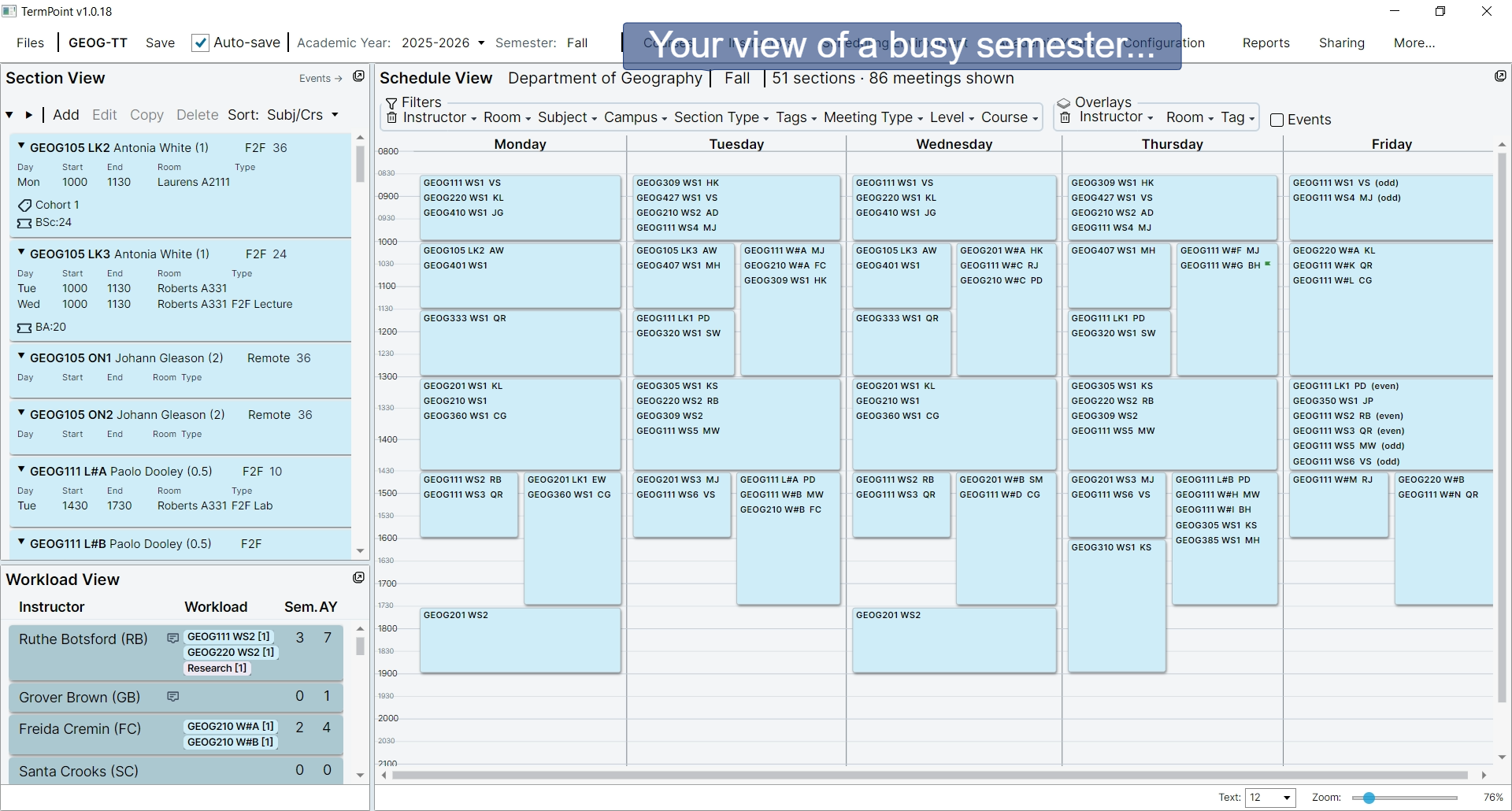 Full timetable view