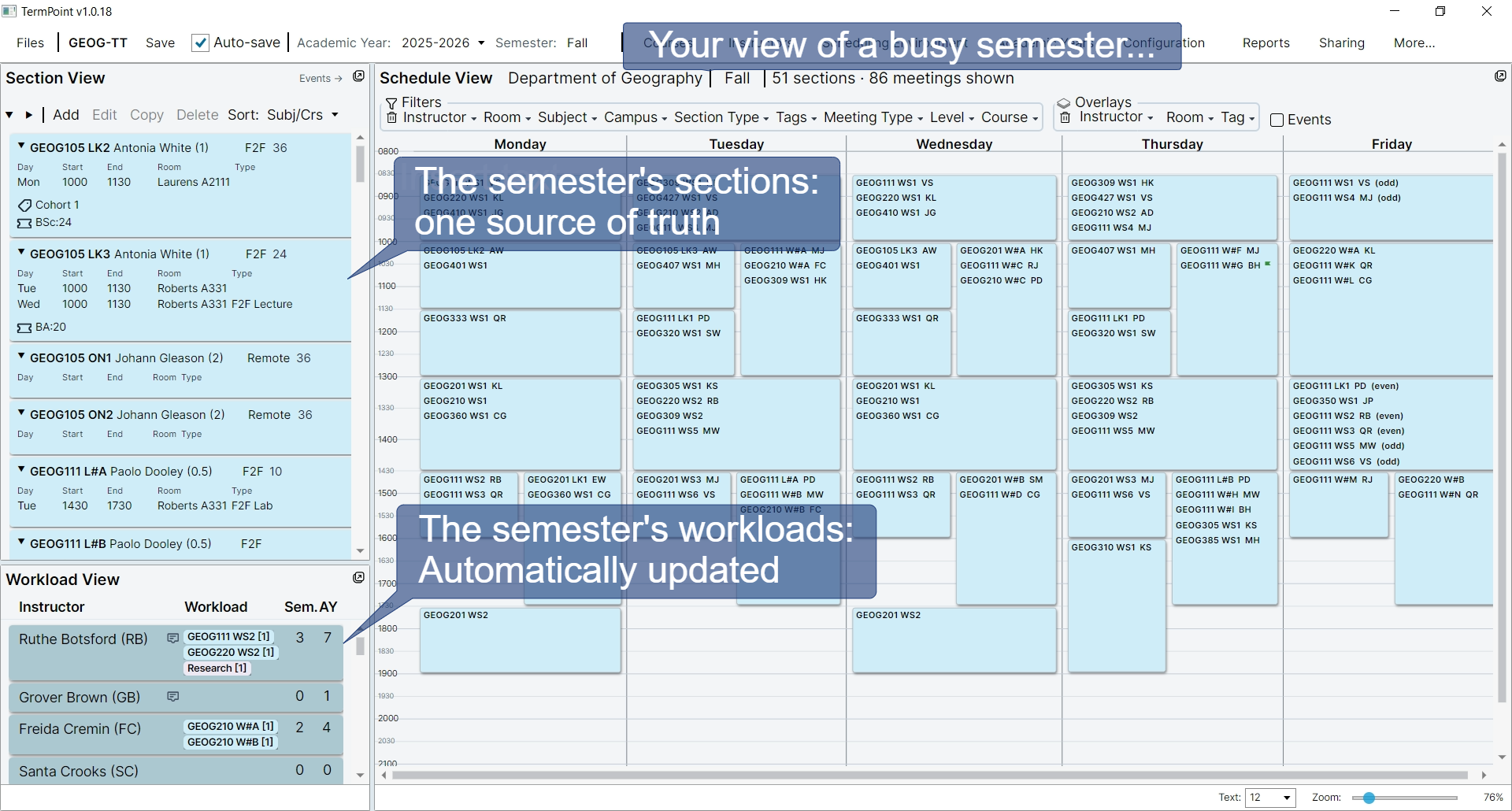 Full timetable view