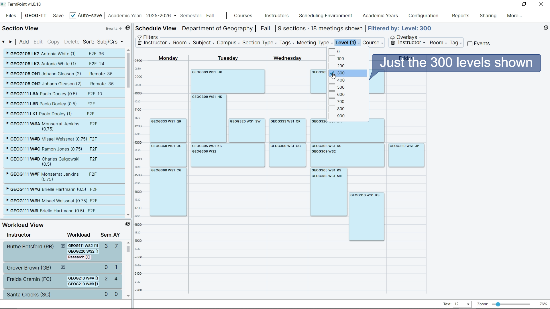 Full timetable view